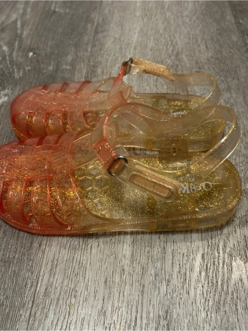 OshKosh B'gosh Girls' Glitter Jelly Sandals in Orange and Gold